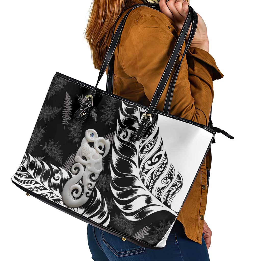 Aotearoa Manaia NZ Maori Silver Fern Leather Tote Bag LT14 - Polynesian Pride