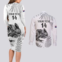 Custom New Zealand Kiwi Football Couples Matching Long Sleeve Bodycon Dress and Long Sleeve Button Shirt Aotearoa Silver Fern LT14 - Polynesian Pride