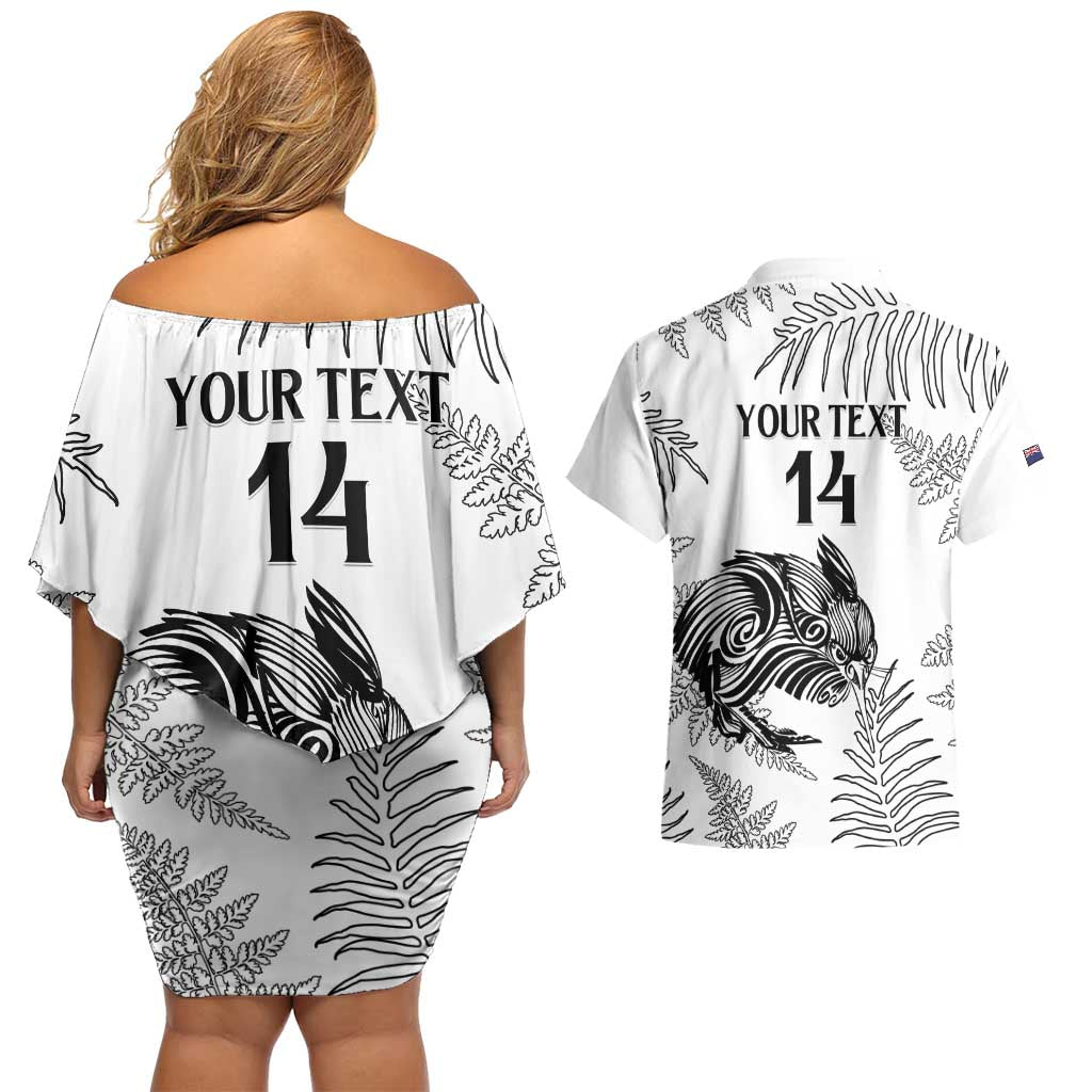 Custom New Zealand Kiwi Football Couples Matching Off Shoulder Short Dress and Hawaiian Shirt Aotearoa Silver Fern LT14 - Polynesian Pride