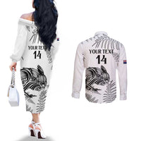 Custom New Zealand Kiwi Football Couples Matching Off The Shoulder Long Sleeve Dress and Long Sleeve Button Shirt Aotearoa Silver Fern LT14 - Polynesian Pride