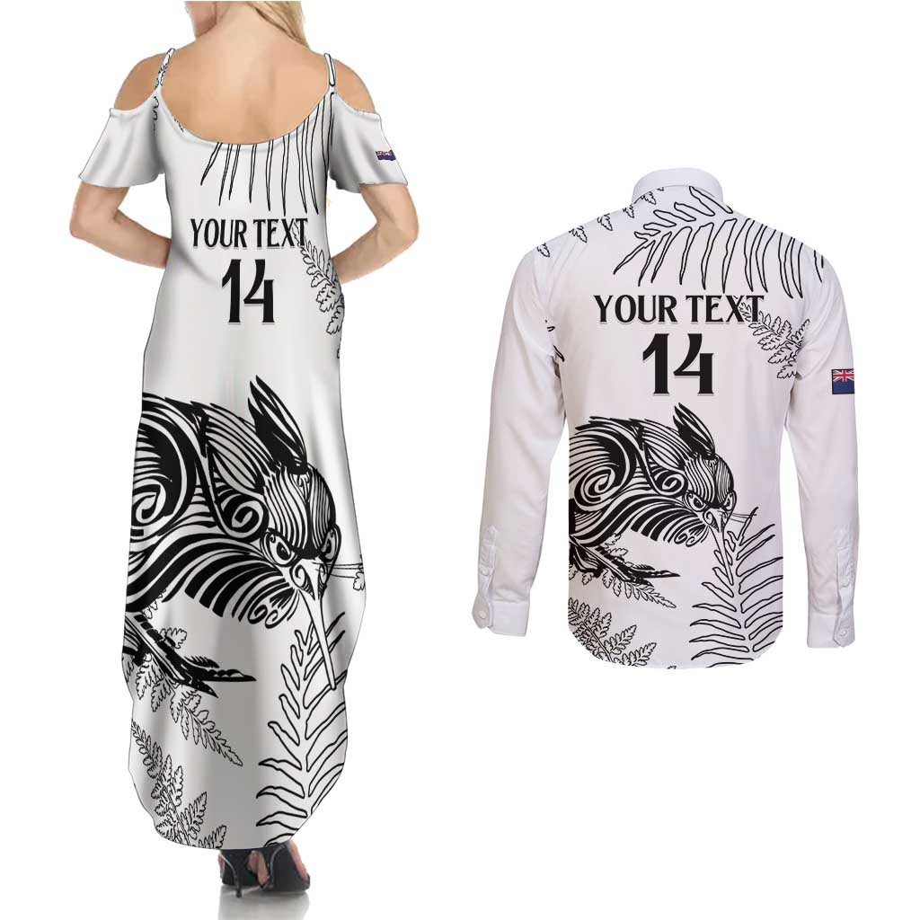 Custom New Zealand Kiwi Football Couples Matching Summer Maxi Dress and Long Sleeve Button Shirt Aotearoa Silver Fern LT14 - Polynesian Pride