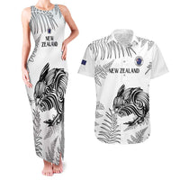 Custom New Zealand Kiwi Football Couples Matching Tank Maxi Dress and Hawaiian Shirt Aotearoa Silver Fern LT14 White - Polynesian Pride