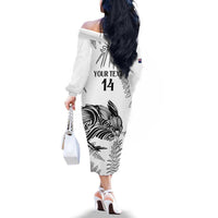 Custom New Zealand Kiwi Football Family Matching Off The Shoulder Long Sleeve Dress and Hawaiian Shirt Aotearoa Silver Fern LT14 - Polynesian Pride