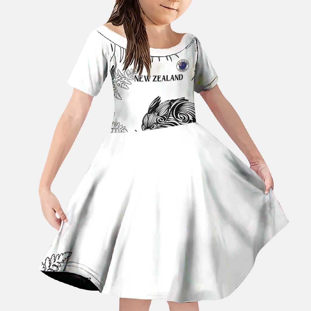 Custom New Zealand Kiwi Football Family Matching Off Shoulder Maxi Dress and Hawaiian Shirt Aotearoa Silver Fern LT14 Daughter's Dress White - Polynesian Pride
