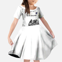 Custom New Zealand Kiwi Football Family Matching Off Shoulder Maxi Dress and Hawaiian Shirt Aotearoa Silver Fern LT14 Daughter's Dress White - Polynesian Pride