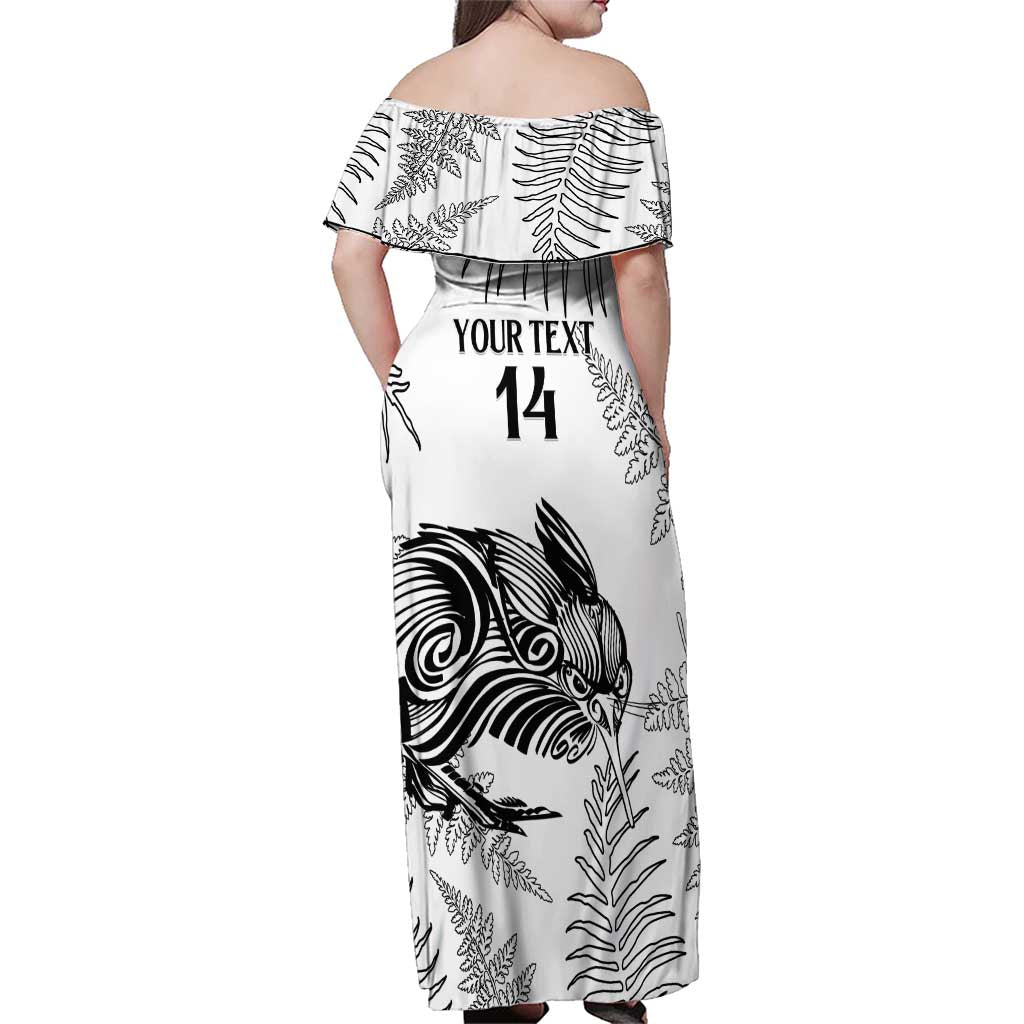Custom New Zealand Kiwi Football Family Matching Off Shoulder Maxi Dress and Hawaiian Shirt Aotearoa Silver Fern LT14 - Polynesian Pride