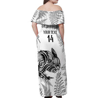 Custom New Zealand Kiwi Football Family Matching Off Shoulder Maxi Dress and Hawaiian Shirt Aotearoa Silver Fern LT14 - Polynesian Pride
