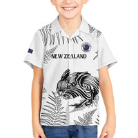 Custom New Zealand Kiwi Football Family Matching Off Shoulder Maxi Dress and Hawaiian Shirt Aotearoa Silver Fern LT14 Son's Shirt White - Polynesian Pride