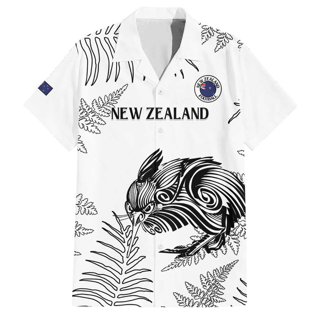 Custom New Zealand Kiwi Football Family Matching Off Shoulder Short Dress and Hawaiian Shirt Aotearoa Silver Fern LT14 Dad's Shirt - Short Sleeve White - Polynesian Pride