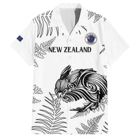 Custom New Zealand Kiwi Football Family Matching Puletasi and Hawaiian Shirt Aotearoa Silver Fern LT14 Dad's Shirt - Short Sleeve White - Polynesian Pride