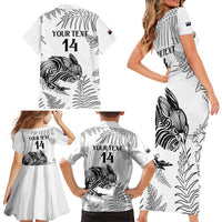 Custom New Zealand Kiwi Football Family Matching Short Sleeve Bodycon Dress and Hawaiian Shirt Aotearoa Silver Fern LT14 - Polynesian Pride