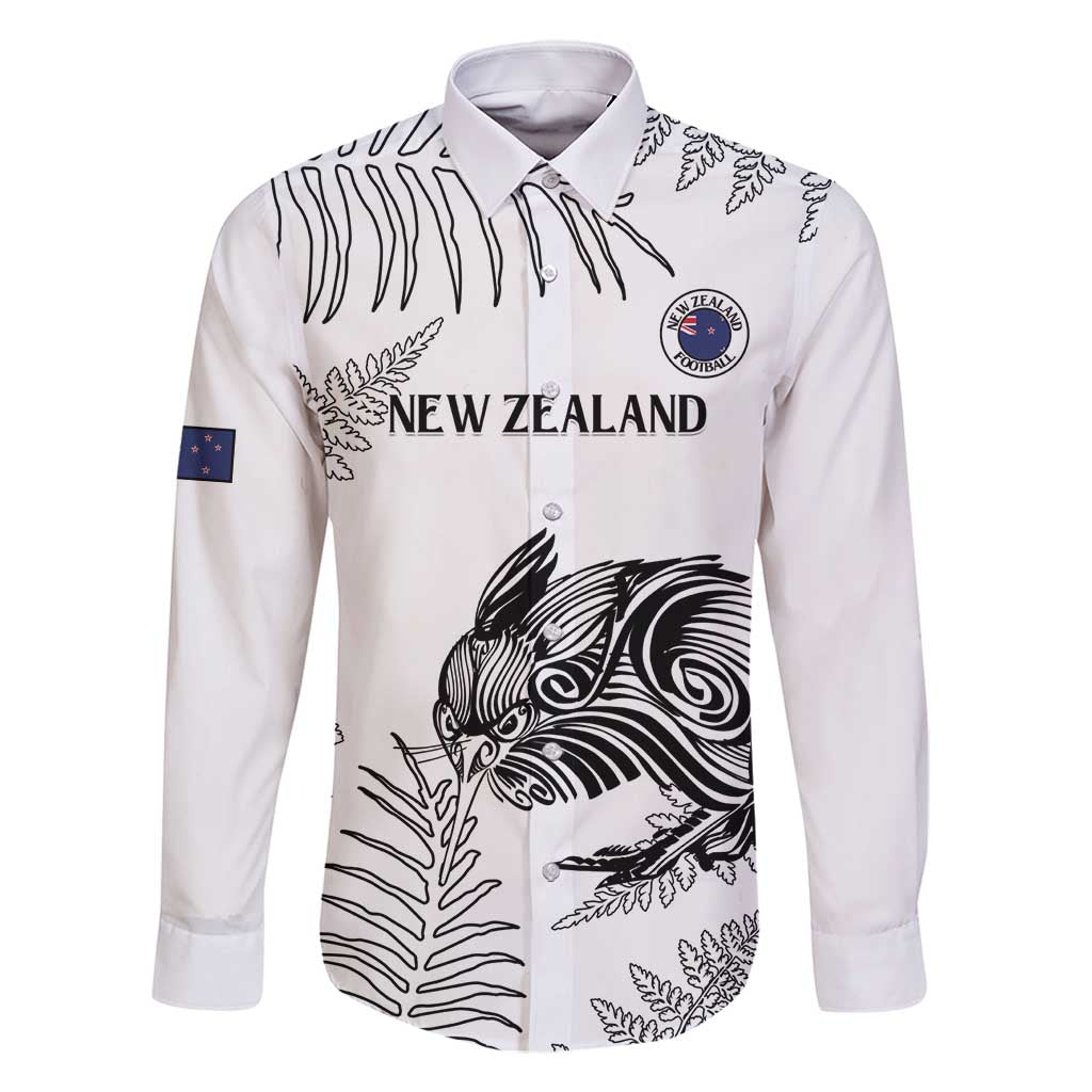 Custom New Zealand Kiwi Football Family Matching Tank Maxi Dress and Hawaiian Shirt Aotearoa Silver Fern LT14 Dad's Shirt - Long Sleeve White - Polynesian Pride