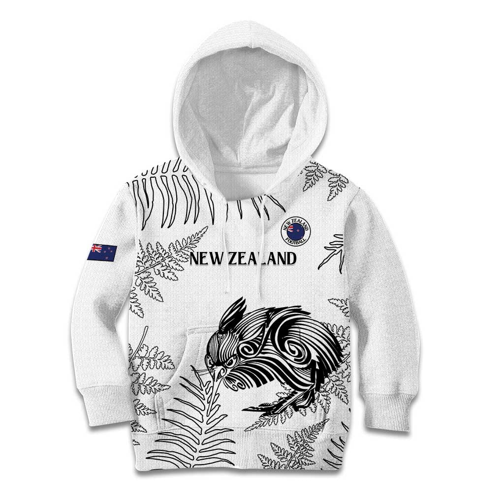 Custom New Zealand Kiwi Football Kid Hoodie Aotearoa Silver Fern LT14 Hoodie White - Polynesian Pride