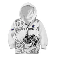 Custom New Zealand Kiwi Football Kid Hoodie Aotearoa Silver Fern LT14 Zip Hoodie White - Polynesian Pride