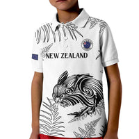 Custom New Zealand Kiwi Football Kid Polo Shirt Aotearoa Silver Fern LT14 Kid White - Polynesian Pride