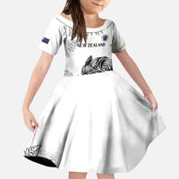 Custom New Zealand Kiwi Football Kid Short Sleeve Dress Aotearoa Silver Fern LT14 KID White - Polynesian Pride