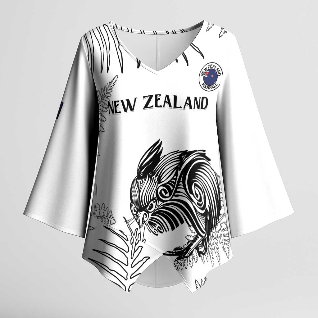 Custom New Zealand Kiwi Football Kimono Sleeve Blouse Aotearoa Silver Fern LT14 Female White - Polynesian Pride