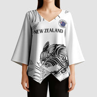 Custom New Zealand Kiwi Football Kimono Sleeve Blouse Aotearoa Silver Fern LT14 - Polynesian Pride