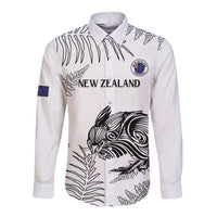 Custom New Zealand Kiwi Football Long Sleeve Button Shirt Aotearoa Silver Fern LT14 Unisex White - Polynesian Pride