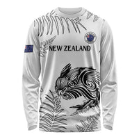 Custom New Zealand Kiwi Football Long Sleeve Shirt Aotearoa Silver Fern LT14 Unisex White - Polynesian Pride