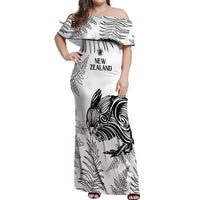 Custom New Zealand Kiwi Football Off Shoulder Maxi Dress Aotearoa Silver Fern LT14 Women White - Polynesian Pride