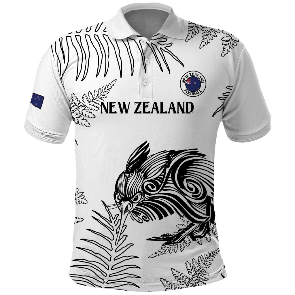 Custom New Zealand Kiwi Football Polo Shirt Aotearoa Silver Fern LT14 White - Polynesian Pride