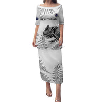 Custom New Zealand Kiwi Football Puletasi Aotearoa Silver Fern LT14 Long Dress White - Polynesian Pride