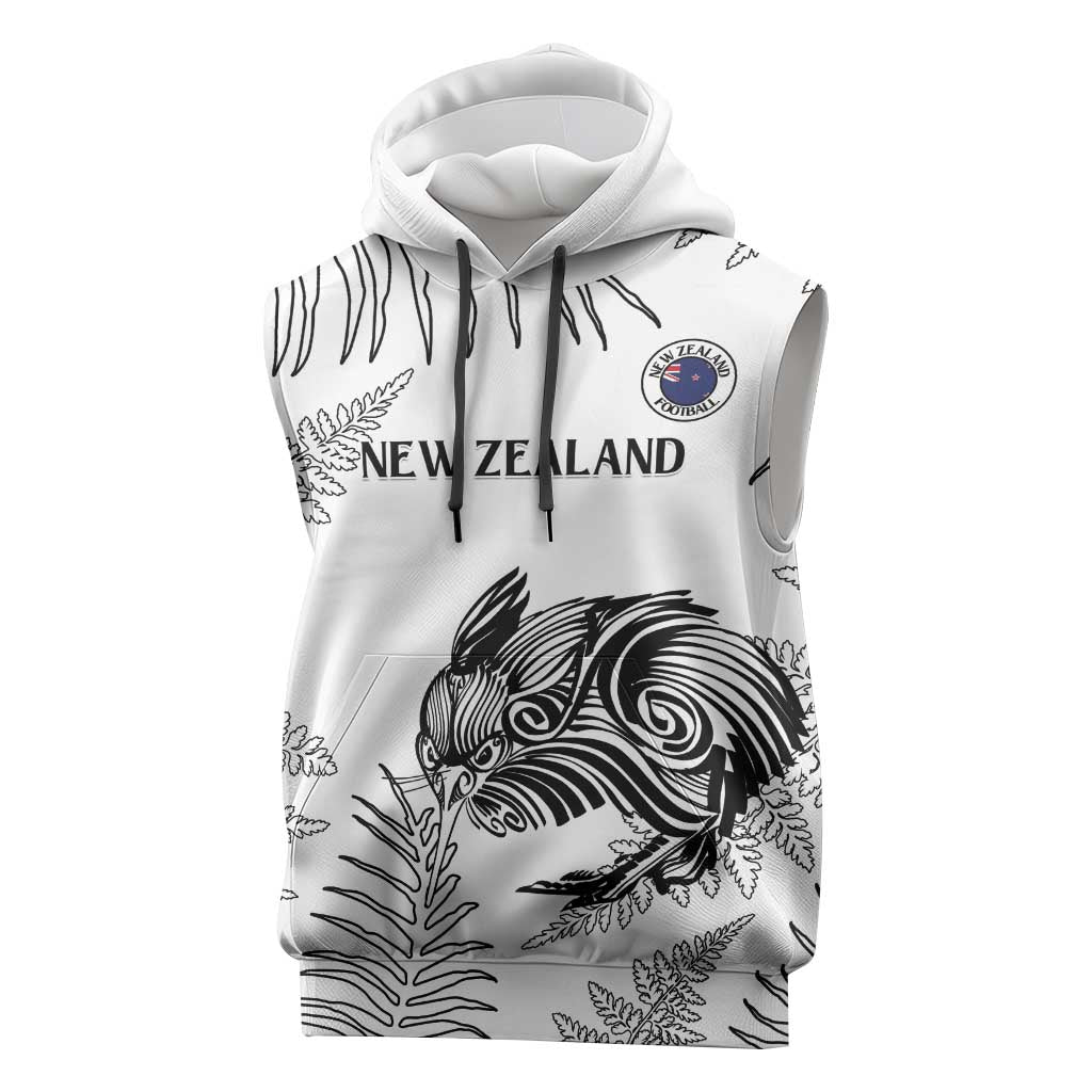 Custom New Zealand Kiwi Football Sleeveless Hoodie Aotearoa Silver Fern LT14 White - Polynesian Pride