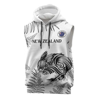Custom New Zealand Kiwi Football Sleeveless Hoodie Aotearoa Silver Fern LT14 White - Polynesian Pride