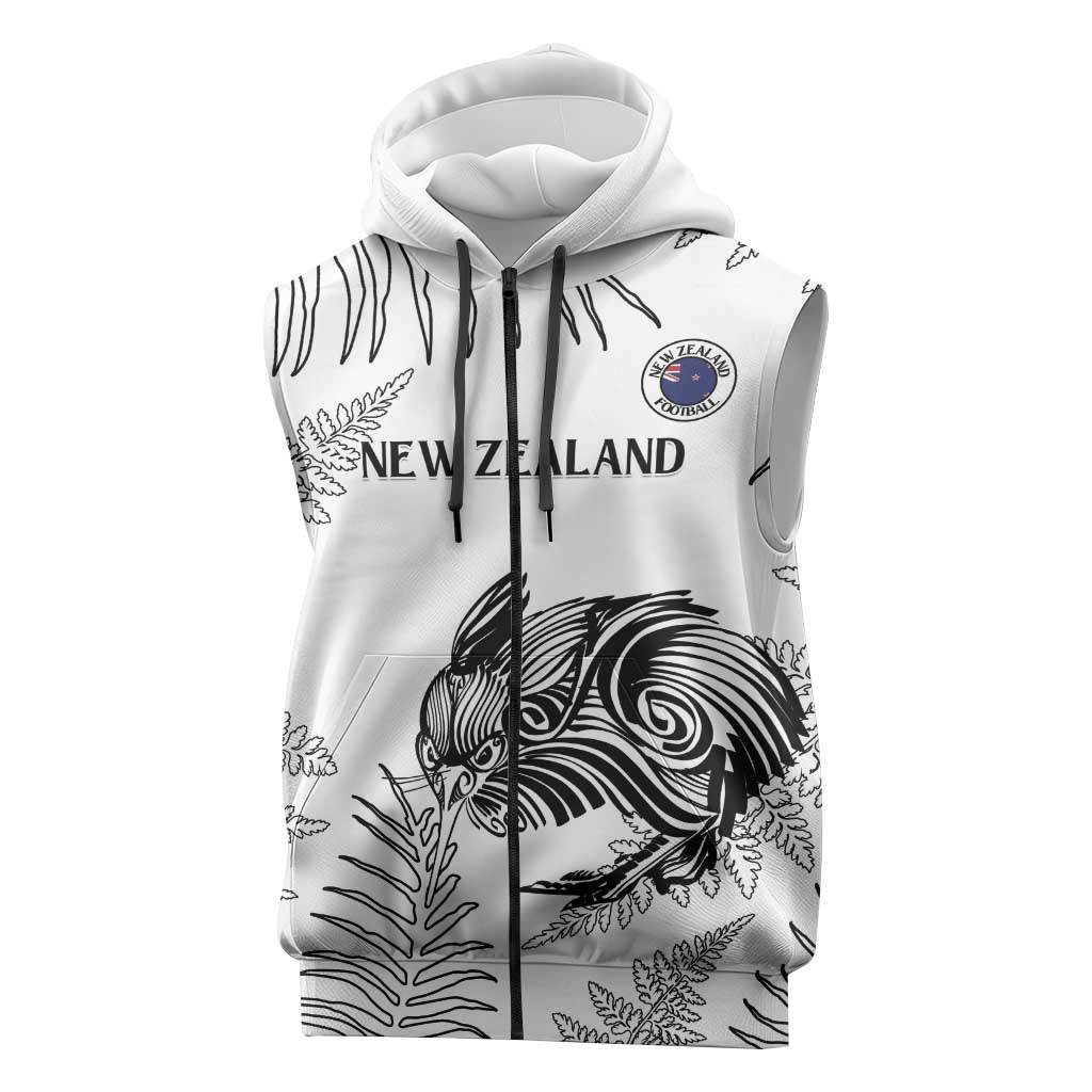 Custom New Zealand Kiwi Football Sleeveless Zip Hoodie Aotearoa Silver Fern LT14 White - Polynesian Pride