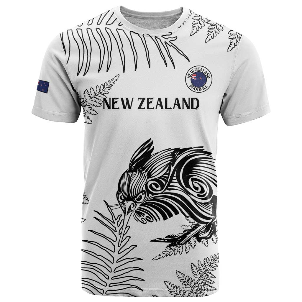 Custom New Zealand Kiwi Football T Shirt Aotearoa Silver Fern LT14 White - Polynesian Pride