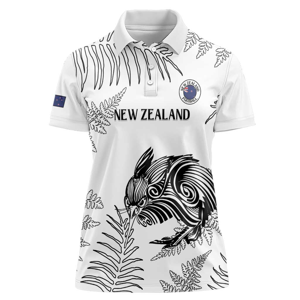 Custom New Zealand Kiwi Football Women Polo Shirt Aotearoa Silver Fern LT14 Female White - Polynesian Pride