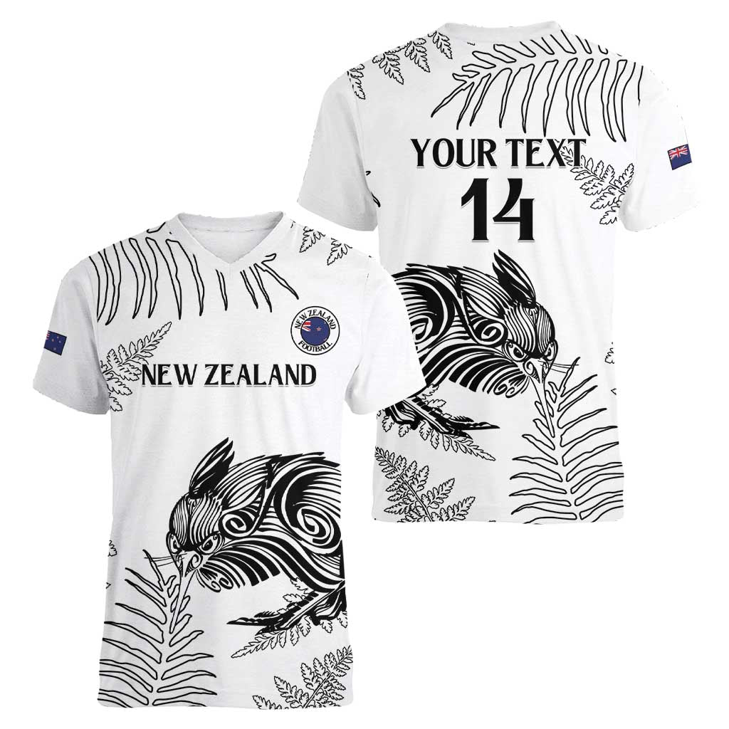 Custom New Zealand Kiwi Football Women V-Neck T-Shirt Aotearoa Silver Fern LT14 - Polynesian Pride