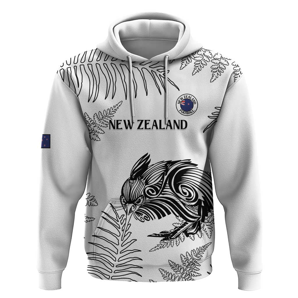 Custom New Zealand Kiwi Football Zip Hoodie Aotearoa Silver Fern LT14 Pullover Hoodie White - Polynesian Pride