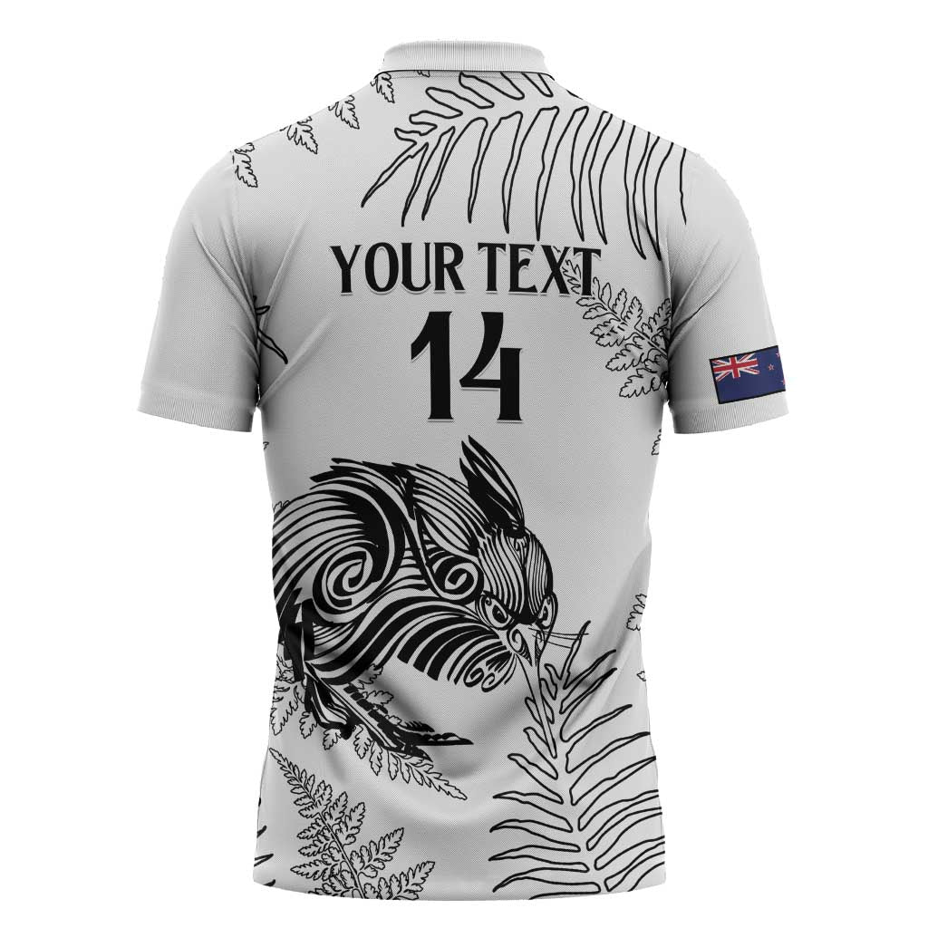 Custom New Zealand Kiwi Football Zipper Polo Shirt Aotearoa Silver Fern LT14 - Polynesian Pride