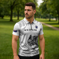 Custom New Zealand Kiwi Football Zipper Polo Shirt Aotearoa Silver Fern LT14 - Polynesian Pride