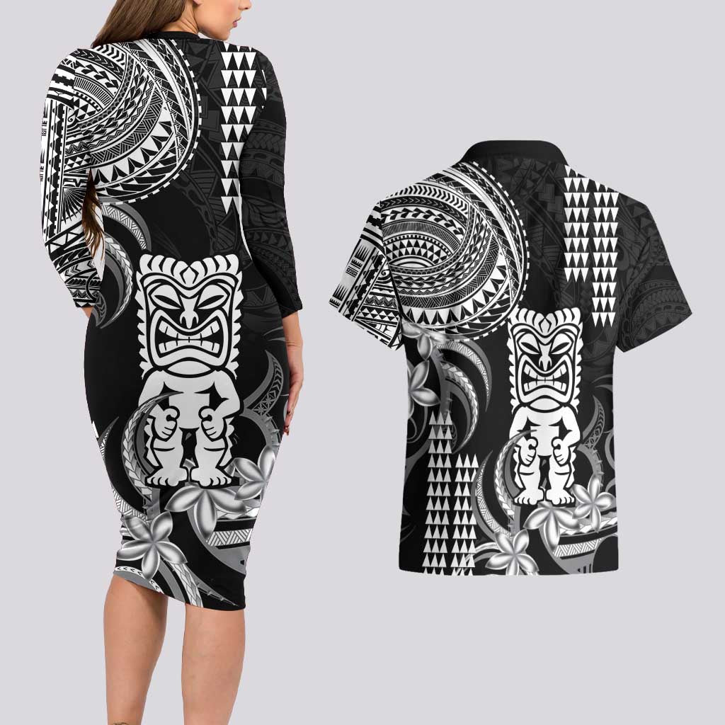 Hawaii Ku God Couples Matching Long Sleeve Bodycon Dress and Hawaiian Shirt Kakau Mix Polynesian Tattoo LT14 - Polynesian Pride