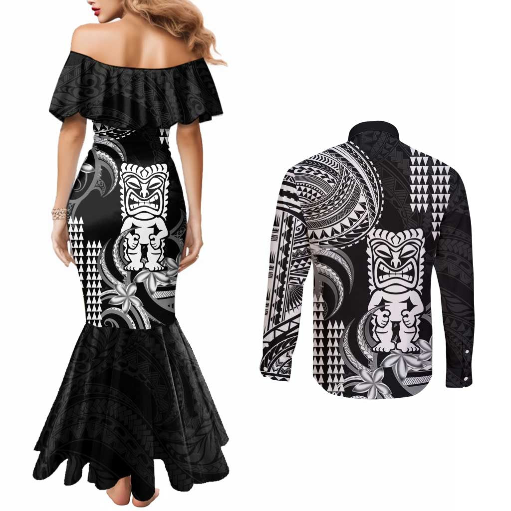 Hawaii Ku God Couples Matching Mermaid Dress and Long Sleeve Button Shirt Kakau Mix Polynesian Tattoo LT14 - Polynesian Pride