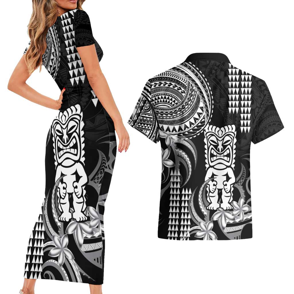 Hawaii Ku God Couples Matching Short Sleeve Bodycon Dress and Hawaiian Shirt Kakau Mix Polynesian Tattoo LT14 - Polynesian Pride