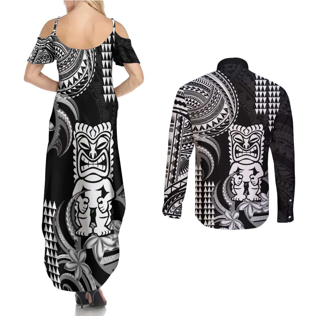 Hawaii Ku God Couples Matching Summer Maxi Dress and Long Sleeve Button Shirt Kakau Mix Polynesian Tattoo LT14 - Polynesian Pride