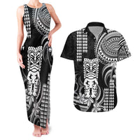 Hawaii Ku God Couples Matching Tank Maxi Dress and Hawaiian Shirt Kakau Mix Polynesian Tattoo LT14 Black - Polynesian Pride