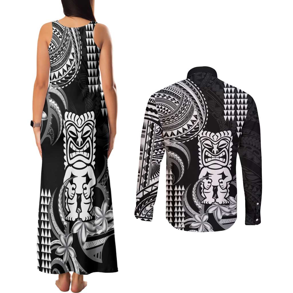 Hawaii Ku God Couples Matching Tank Maxi Dress and Long Sleeve Button Shirt Kakau Mix Polynesian Tattoo LT14 - Polynesian Pride