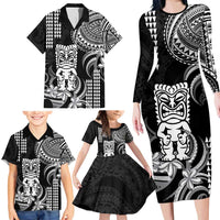 Hawaii Ku God Family Matching Long Sleeve Bodycon Dress and Hawaiian Shirt Kakau Mix Polynesian Tattoo LT14 - Polynesian Pride
