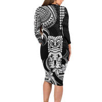 Hawaii Ku God Family Matching Long Sleeve Bodycon Dress and Hawaiian Shirt Kakau Mix Polynesian Tattoo LT14 - Polynesian Pride