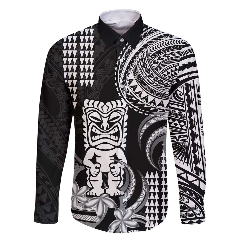 Hawaii Ku God Family Matching Mermaid Dress and Hawaiian Shirt Kakau Mix Polynesian Tattoo LT14 Dad's Shirt - Long Sleeve Black - Polynesian Pride