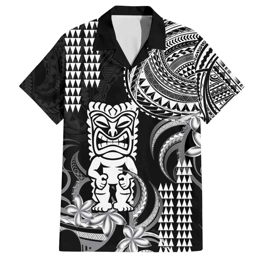 Hawaii Ku God Family Matching Off Shoulder Maxi Dress and Hawaiian Shirt Kakau Mix Polynesian Tattoo LT14 Dad's Shirt - Short Sleeve Black - Polynesian Pride