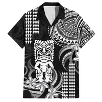 Hawaii Ku God Family Matching Off Shoulder Short Dress and Hawaiian Shirt Kakau Mix Polynesian Tattoo LT14 Dad's Shirt - Short Sleeve Black - Polynesian Pride