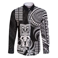 Hawaii Ku God Family Matching Short Sleeve Bodycon Dress and Hawaiian Shirt Kakau Mix Polynesian Tattoo LT14 Dad's Shirt - Long Sleeve Black - Polynesian Pride