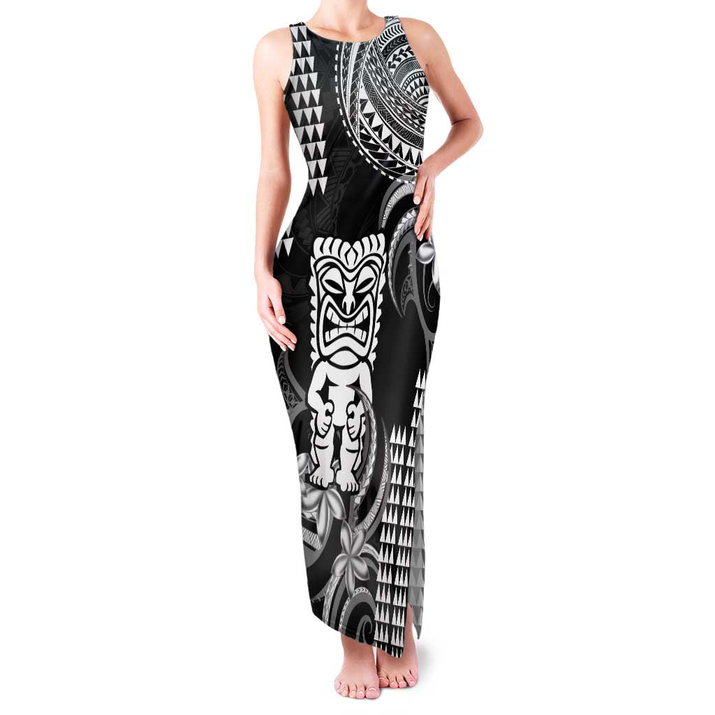Hawaii Ku God Family Matching Tank Maxi Dress and Hawaiian Shirt Kakau Mix Polynesian Tattoo LT14 Mom's Dress Black - Polynesian Pride