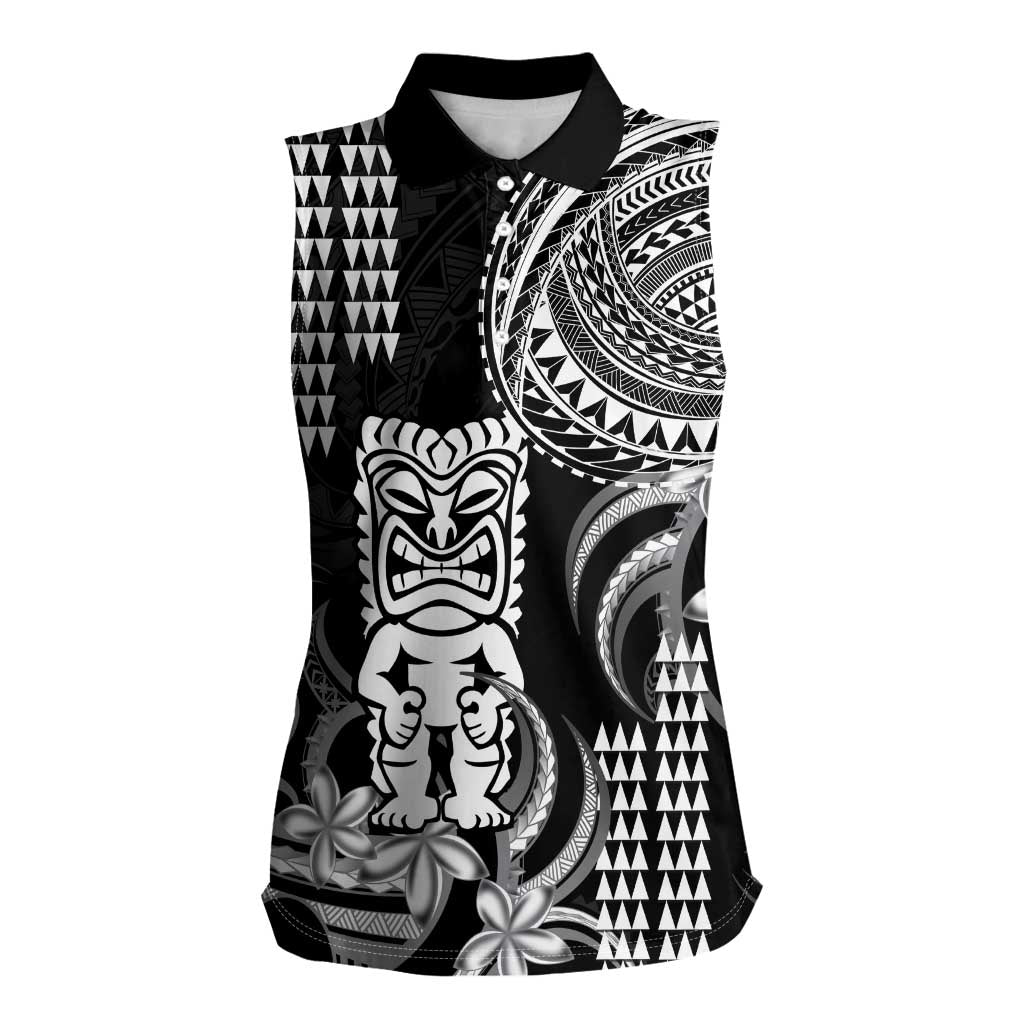 Hawaii Ku God Women Sleeveless Polo Shirt Kakau Mix Polynesian Tattoo LT14 Female Black - Polynesian Pride